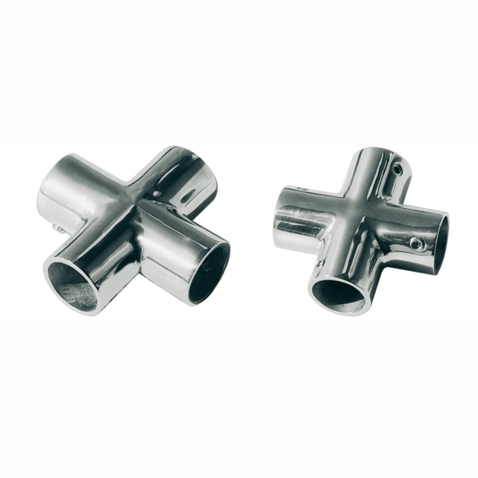 Raccordi a croce per pulpiti in acciaio inox AISI 316 lucidato, Ø 25 mm, vista coppia