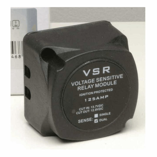 Modulo relè VSR sensibile alla tensione 125A nero, con cut-in 13.7V e cut-out 12.8V, sense dual