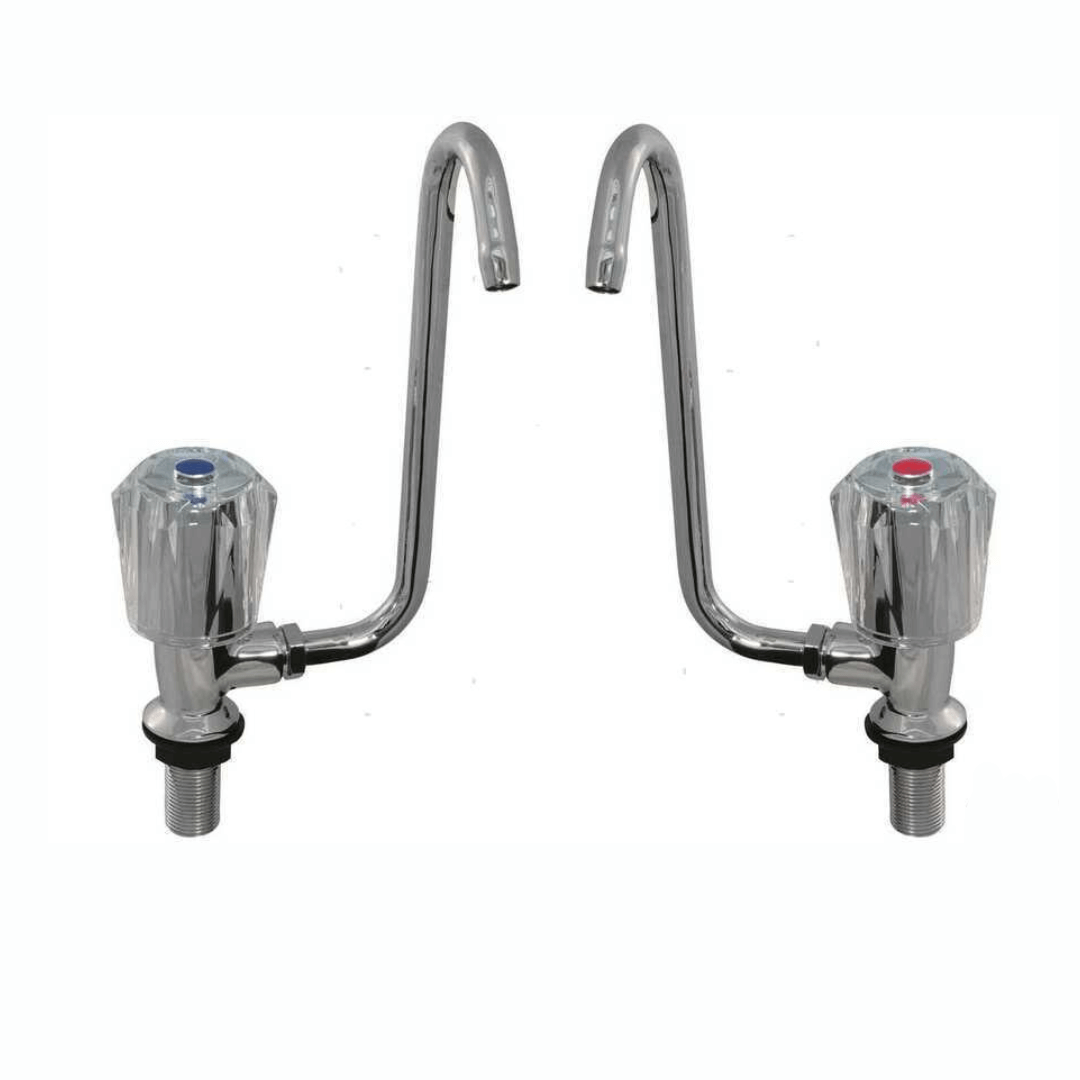 Rubinetto classic DX canna abbattibile cromato con manopola trasparente rossa, montaggio ponte