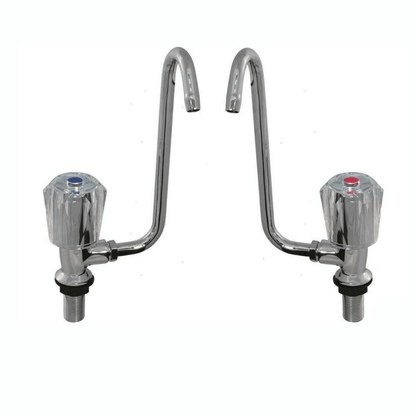 Rubinetto classic DX canna abbattibile cromato con manopola trasparente rossa, montaggio ponte
