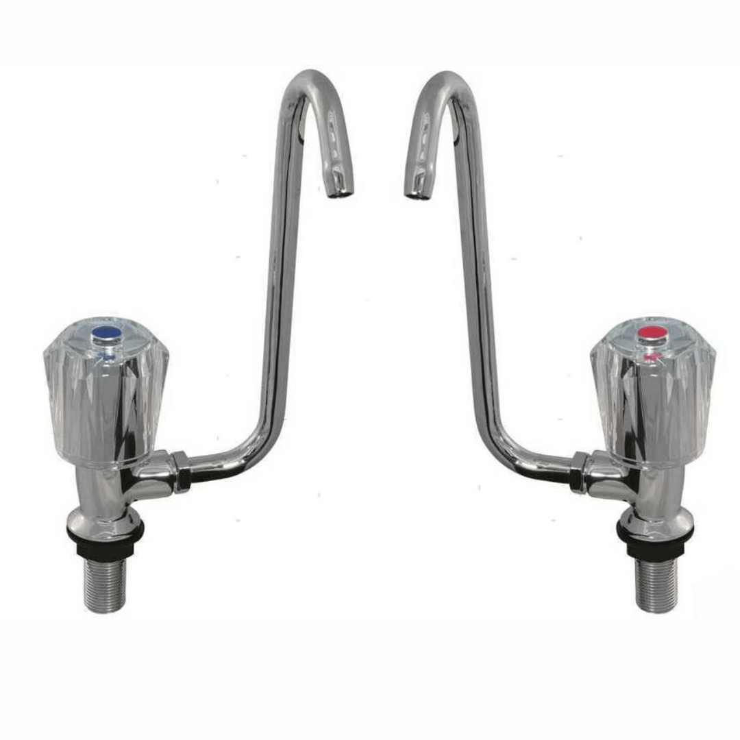 Rubinetto classic SX cromato con canna abbattibile a collo di cigno e manopola in acrilico trasparente