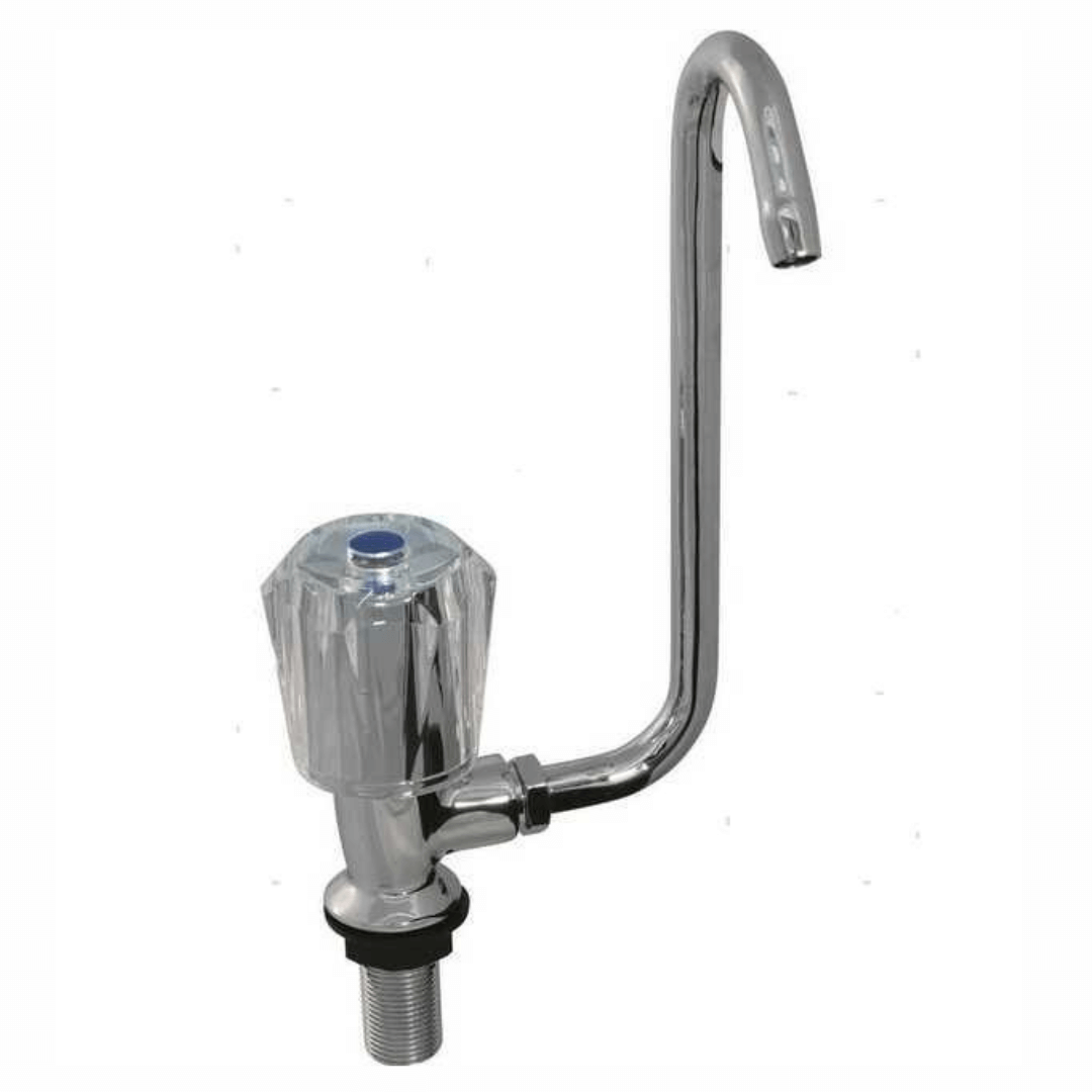 Rubinetto classic SX cromato con manopola trasparente e canna abbattibile a collo di cigno