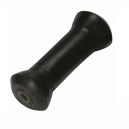Rullo centrale nera in gomma 220mm con foro centrale, flangia larga e forma a clessidra per carrello barca