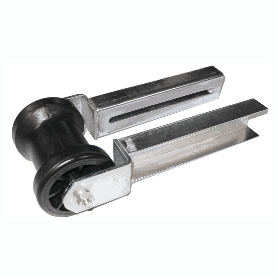 Rullo centrale piccolo 70 mm in plastica nera con supporto in acciaio zincato a canale