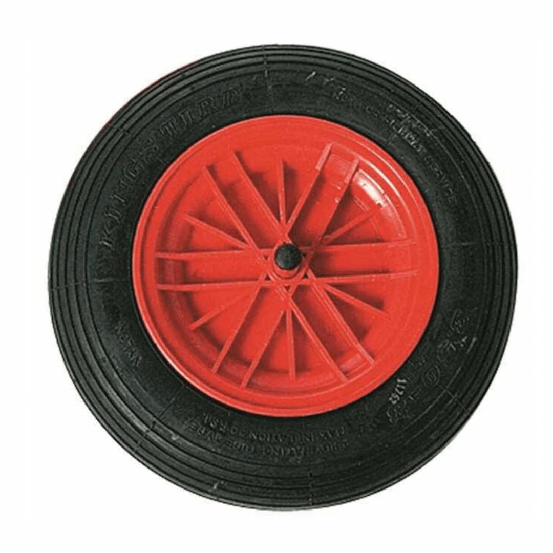 Ruota per carrello alaggio Ø 360 mm con cerchio rosso in plastica e pneumatico nero