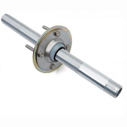 Staffa snodata S40 in acciaio zincato con flangia circolare, bulloni e asse filettato