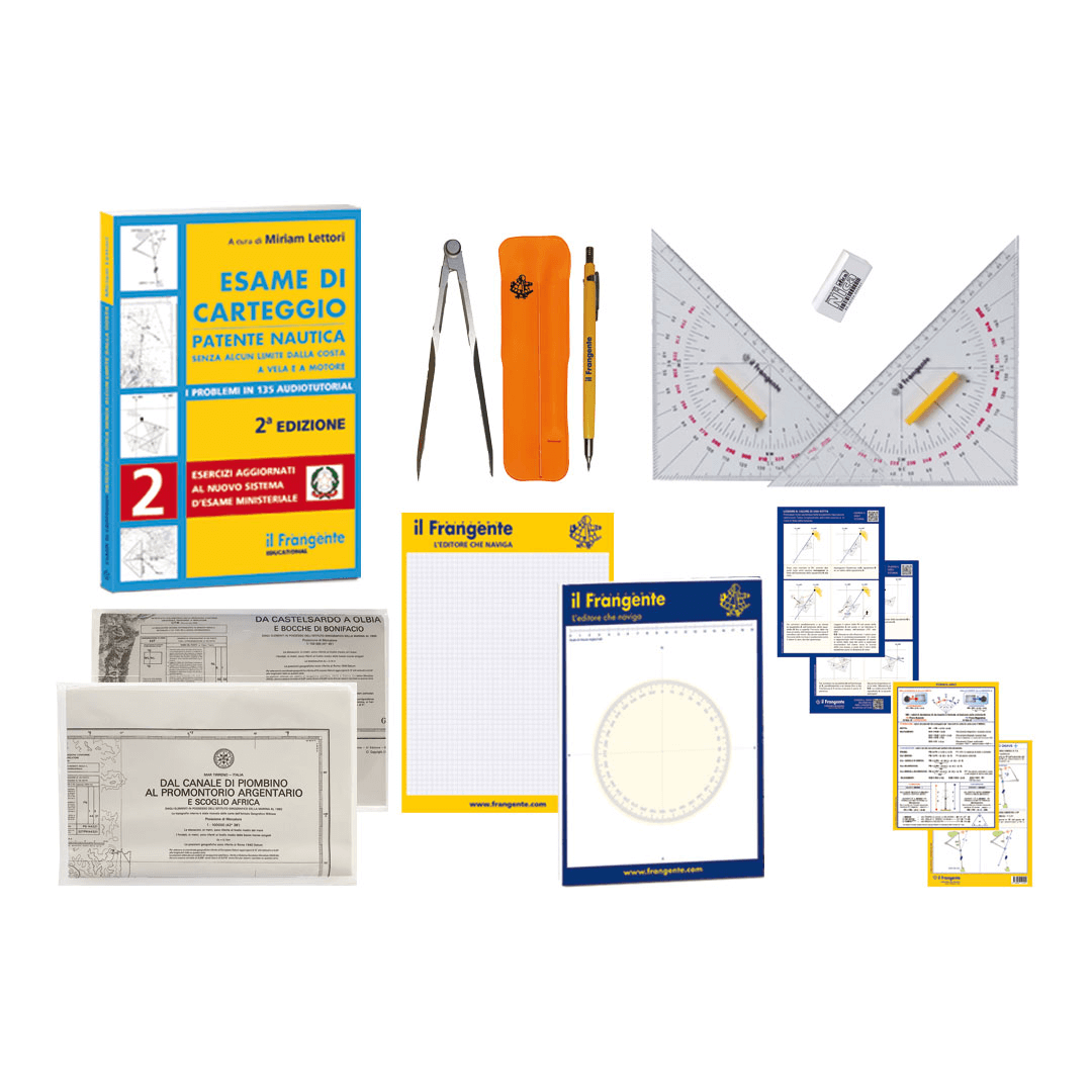 Set carteggio Navy con libro, squadre nautiche, compasso, carte nautiche, blocco e schede