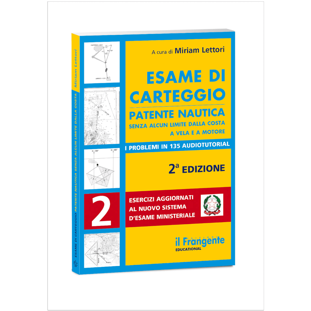 Libro "Esame di Carteggio Patente Nautica" 2ª edizione, copertina gialla e blu, ed. Il Frangente