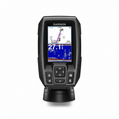 Echosounder Garmin Striker 4 nero con display a colori GPS e sonar, vista frontale con supporto