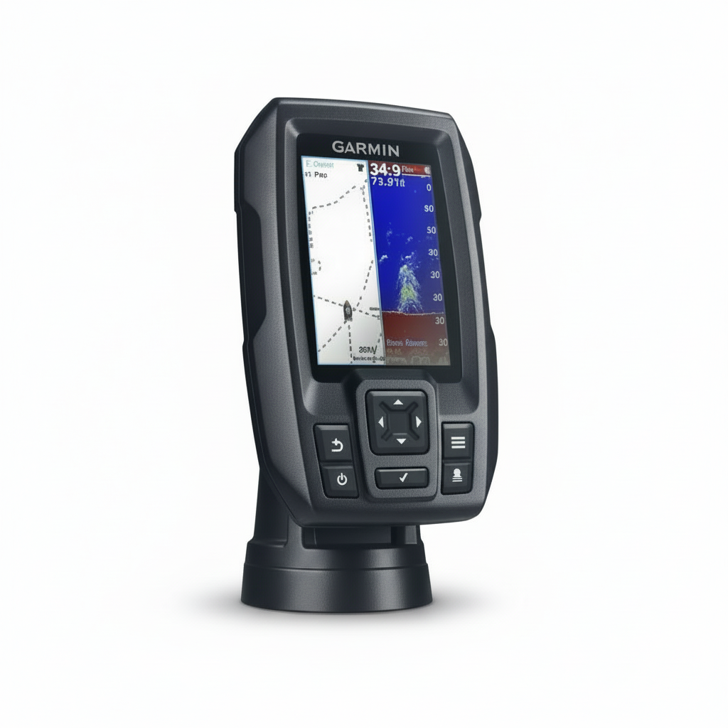 Echosounder GPS Garmin Striker 4 nero su supporto, schermo a colori con mappa e sonar, tasti di navigazione