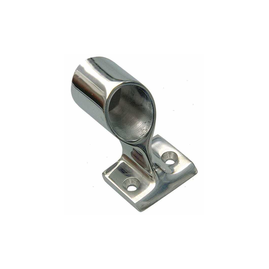 Supporto passamano New Line in acciaio inox lucido con base rettangolare e fori di fissaggio