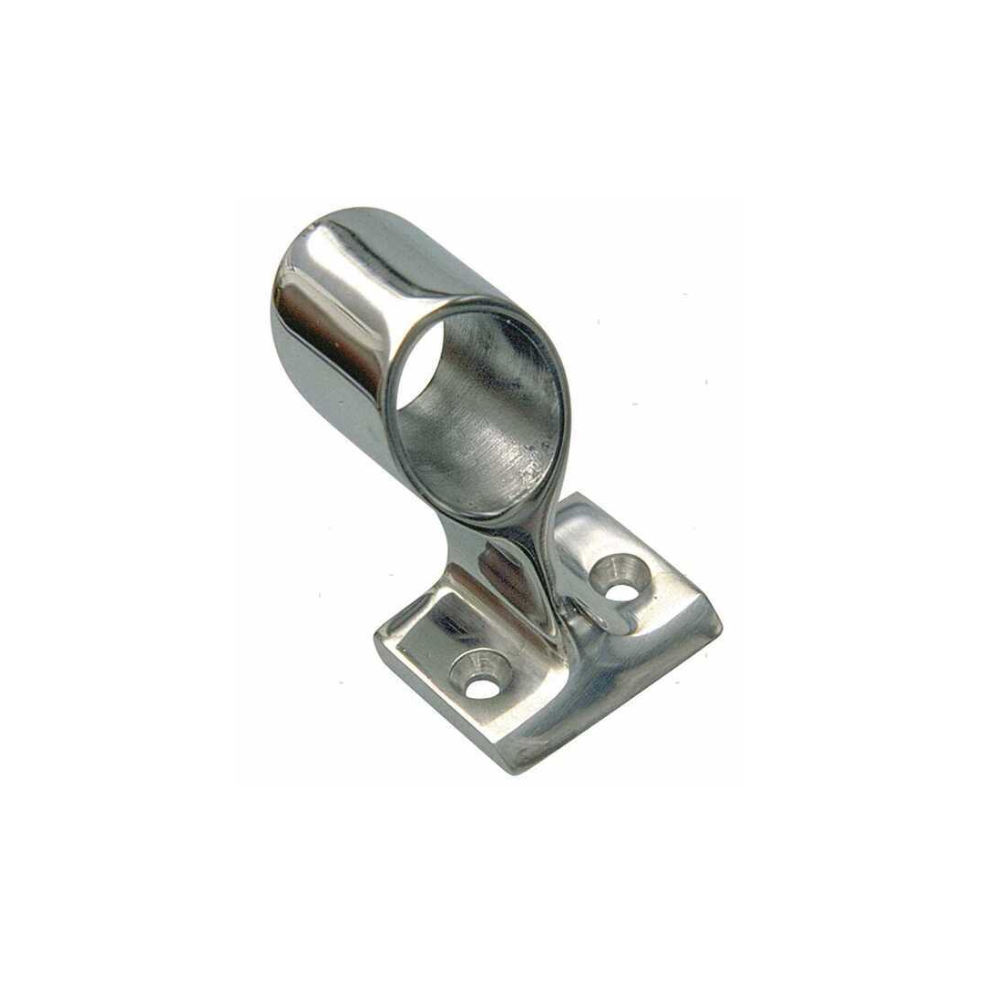 Supporto passamano New Line in acciaio inox lucido con base rettangolare e anello cilindrico, 2 fori di fissaggio