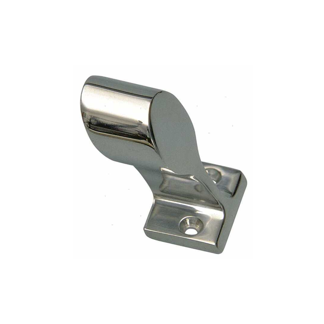 Supporto passamano New Line in acciaio inox lucido con base rettangolare e fori di fissaggio