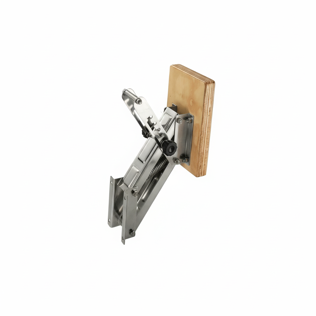 Supporto motore fuoribordo a pantografo 15HP in acciaio inox con piastra in legno compensato