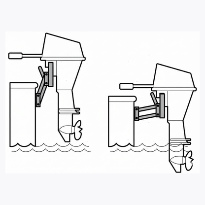 Disegno tecnico supporto motore pantografo 15HP con piastra in legno, vista laterale doppia posizione