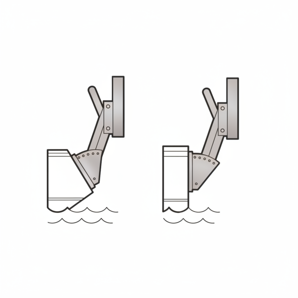 Supporto motore fuoribordo pantografo 20HP in legno, doppia configurazione angolo variabile, vista laterale