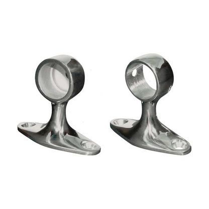 Coppia supporti passamano classici in acciaio inox lucido con base ovale e anello cilindrico