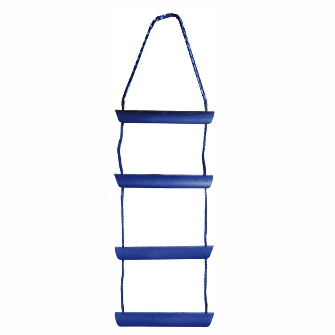 Scaletta biscaglina 3 gradini blu in plastica con corda intrecciata blu e gancio superiore