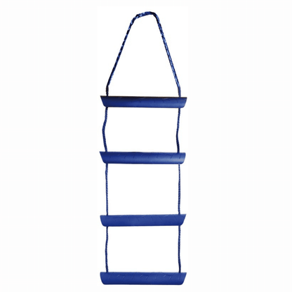 Scaletta biscaglina 5 gradini in plastica blu con corde blu intrecciate e gancio superiore