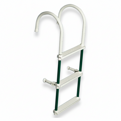 Scaletta nautica 3 gradini in alluminio bianco e verde, pieghevole con ganci, leggera e galleggiante