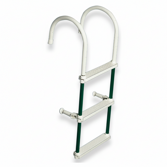 Scaletta nautica 3 gradini in alluminio bianco e verde, pieghevole con ganci, leggera e galleggiante