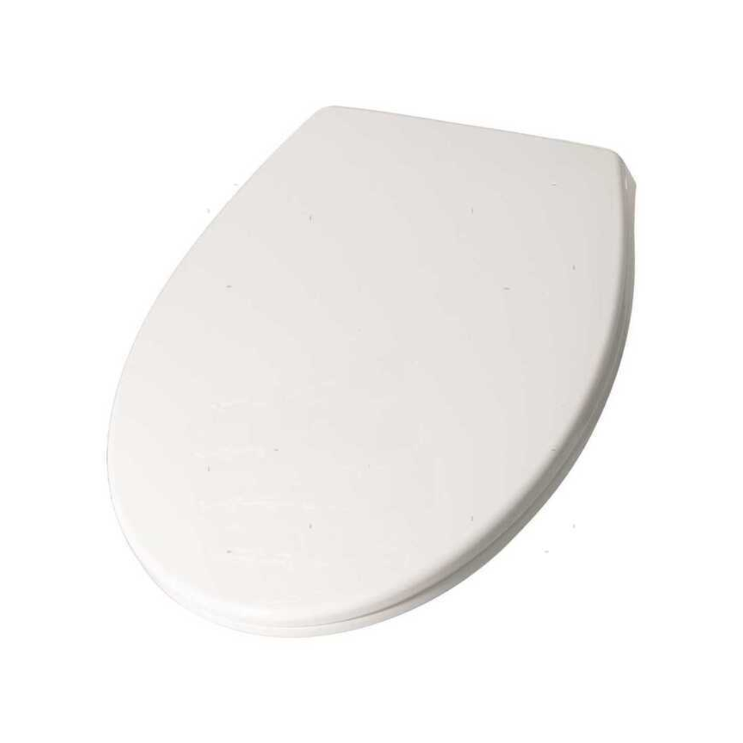 Sedile WC marino di ricambio bianco, forma ovale allungata, materiale plastico liscio, coperchio chiuso