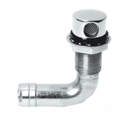 Sfiato inox curvo 19 mm cromato con raccordo a gomito e testa con griglia di ventilazione