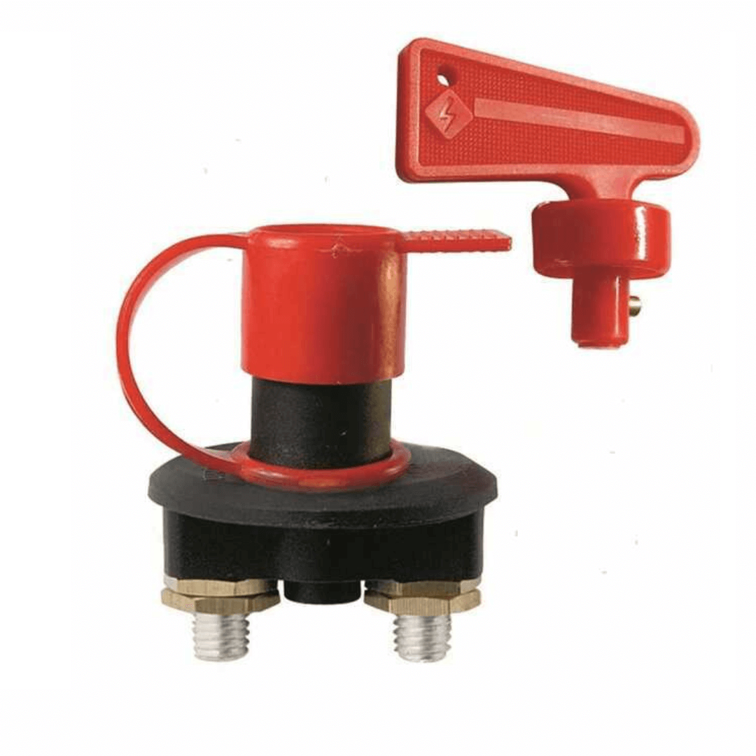 Staccabatterie MTM 100A-200A in tecnopolimero nero con chiave rimovibile rossa e morsetti in ottone