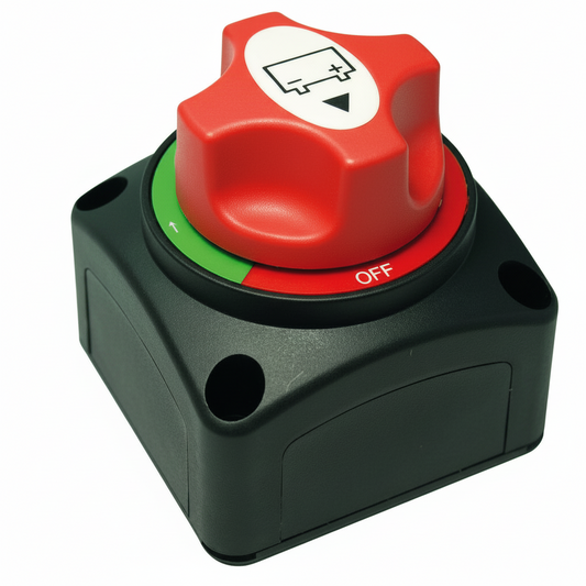 Staccabatterie 300/500A nero con manopola rossa estraibile, indicatore ON/OFF verde-rosso