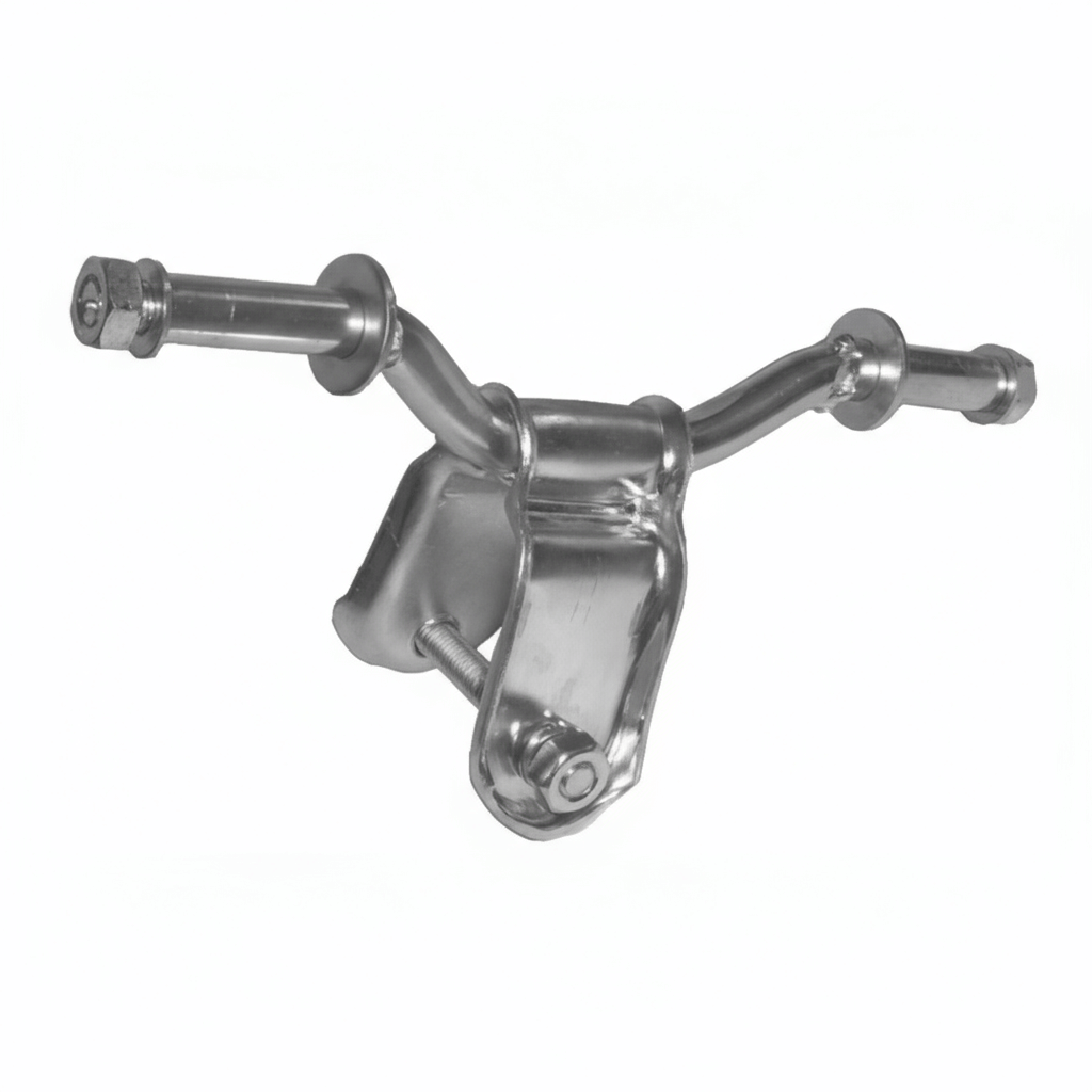 Staffa rialzata per rullo laterale 30mm in acciaio inox lucido con bulloni, forma a Y