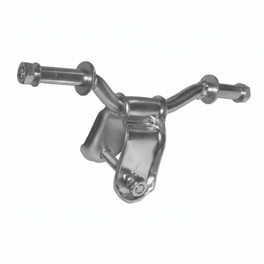 Staffa rialzata per rullo laterale 30mm in acciaio inox lucido con bulloni, forma a Y