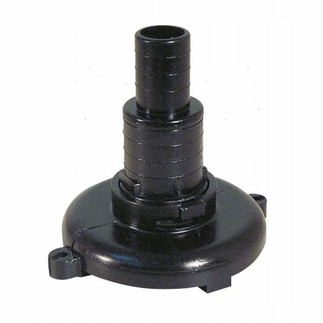 Succhiarola verticale in plastica nera con valvola di non ritorno, base rotonda e raccordo striato 25/38mm