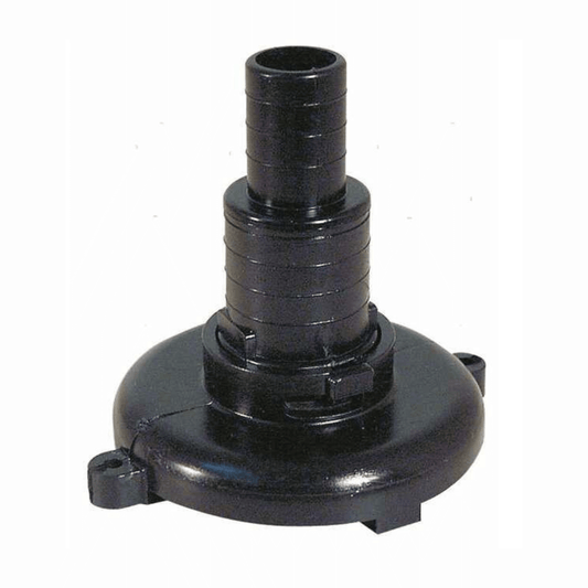 Succhiarola verticale in plastica nera con valvola di non ritorno, base rotonda e raccordo striato 25/38mm