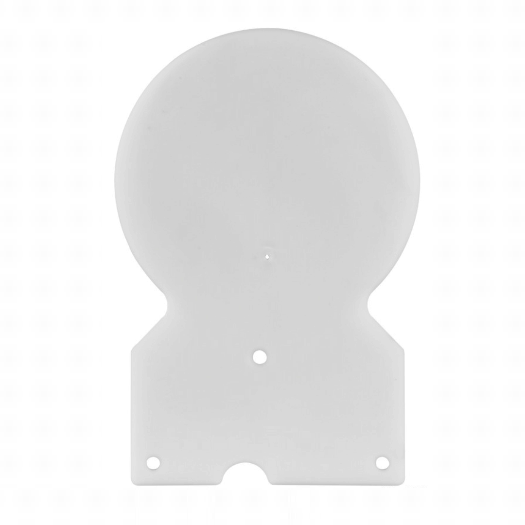 Supporto dischi velocità bianco in plastica, forma rotonda superiore con base rettangolare e fori di fissaggio