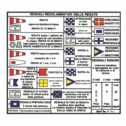 Tabella adesiva segnali regolamentari regate, bandiere colorate su sfondo bianco, 240x160mm