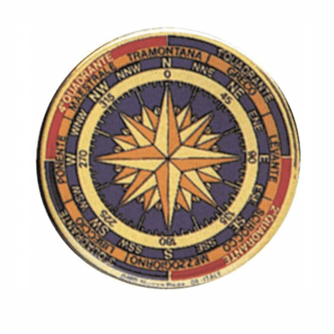 Tabella adesiva rosa dei venti dorata con indicazioni nautiche italiane, Ø 80 mm, multicolore