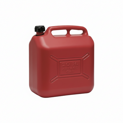 Tanica benzina rossa 20 litri in HDPE con tappo nero e maniglia, omologata UN