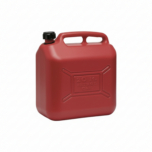 Tanica benzina rossa 20 litri in HDPE con tappo nero e maniglia, omologata UN