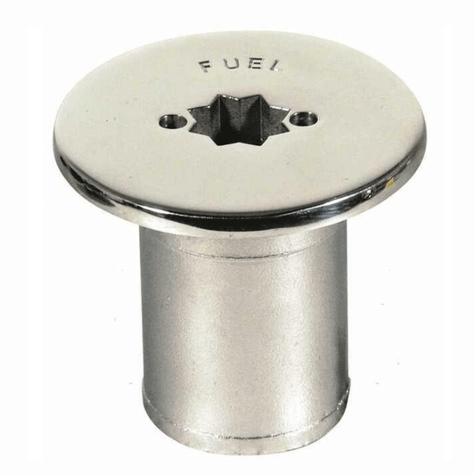 Tappo carburante in acciaio inox lucido con collo cilindrico Ø 38 mm e chiusura a stella