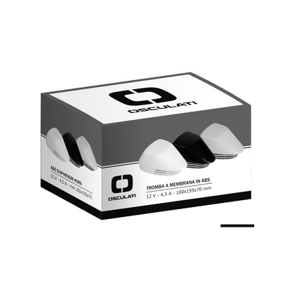 Confezione tromba a membrana ABS Osculati 12V bianca e nera, forma aerodinamica, 100x155x70mm