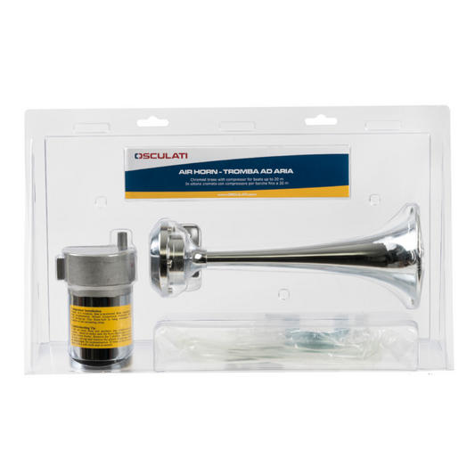 Tromba ad aria in ottone cromato con compressore elettrico, kit completo in blister