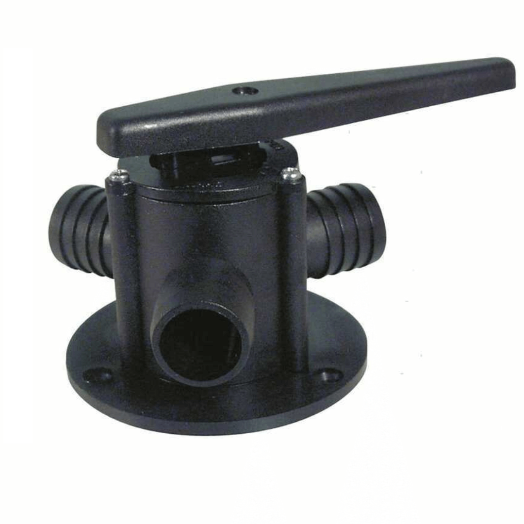 Valvola a 3 vie in plastica nera 25mm con leva manuale e flangia di montaggio