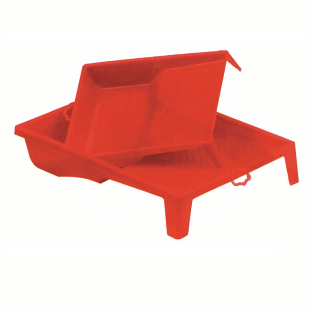 Vaschetta porta-rullo in plastica rossa 32x36 cm con vasca profonda e ripiano rigato per rullo