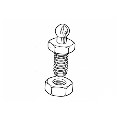 Vite inox 16mm Loxx con dado esagonale per bottone, disegno tecnico su sfondo bianco