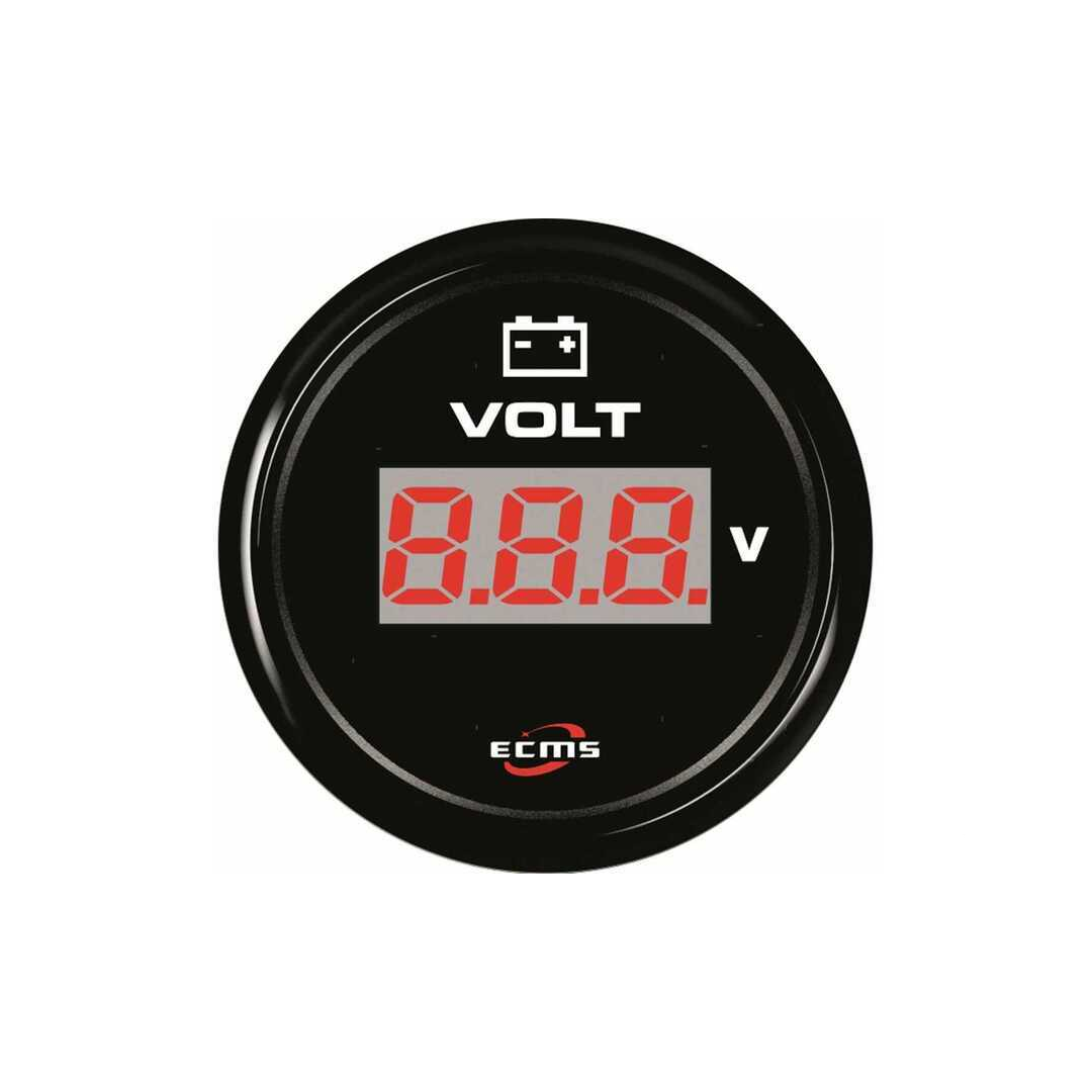 Voltmetro digitale nautico ECMS All Black display LED rosso corpo circolare nero acciaio inox 316 IP67