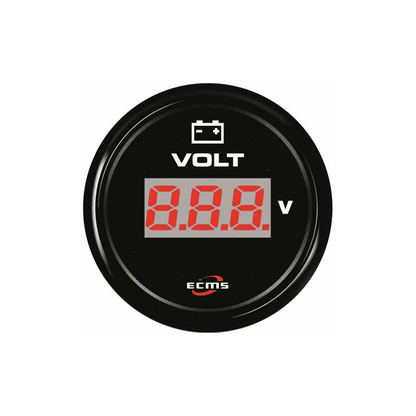 Voltmetro digitale nautico ECMS All Black display LED rosso corpo circolare nero acciaio inox 316 IP67