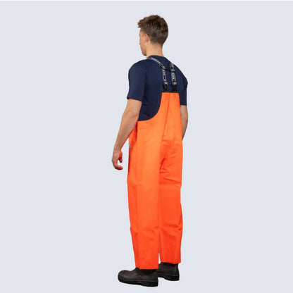 Salopette nautica Ocean Mariner arancione vista posteriore con bretelle nere regolabili