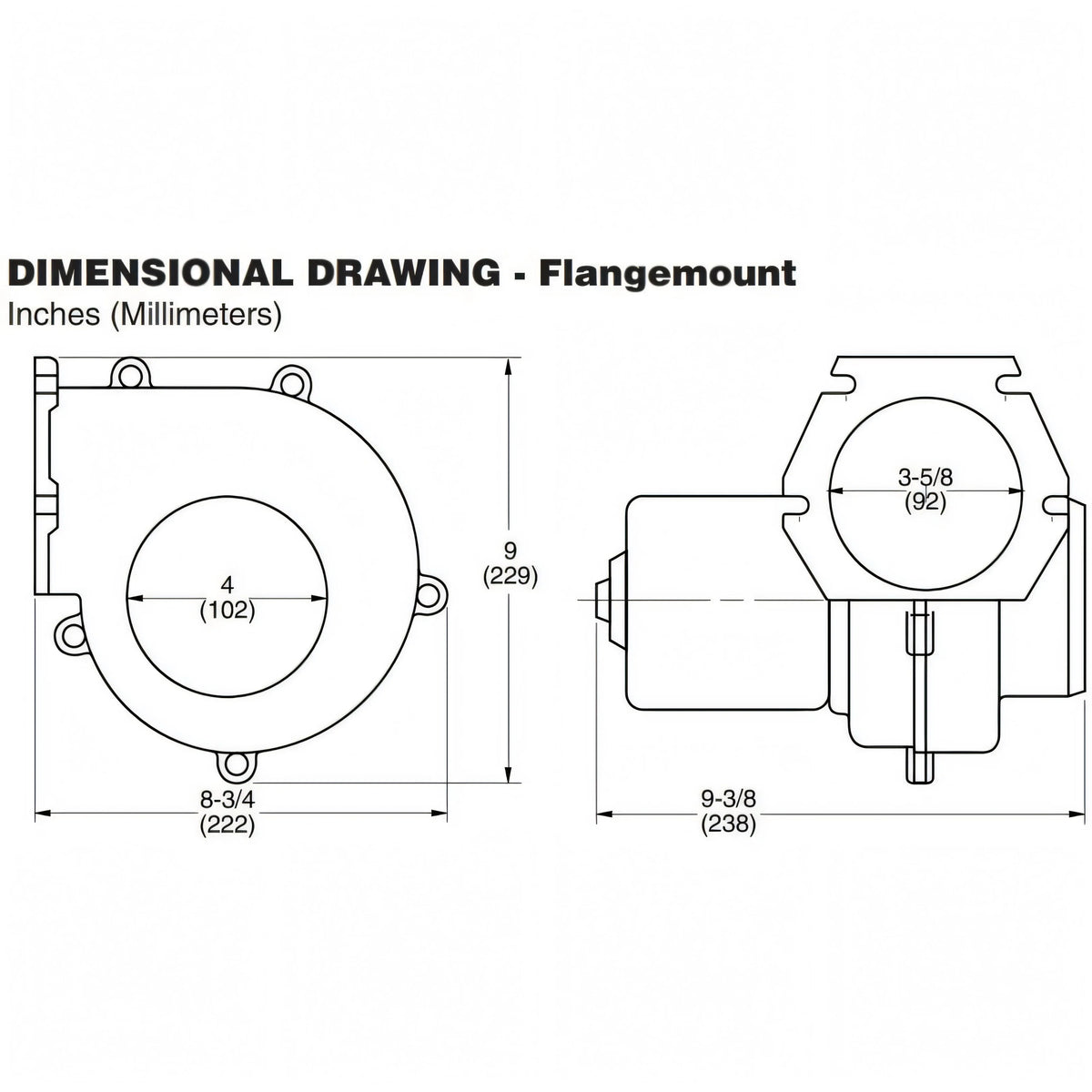 Disegno tecnico quotato dell'estrattore aria Jabsco a flangia