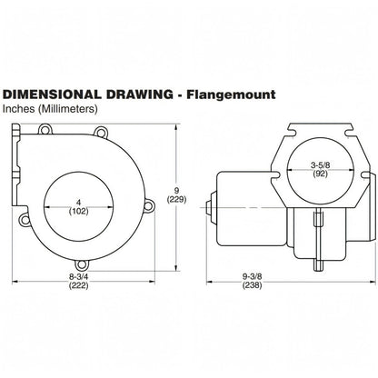 Disegno tecnico quotato dell'estrattore aria Jabsco a flangia