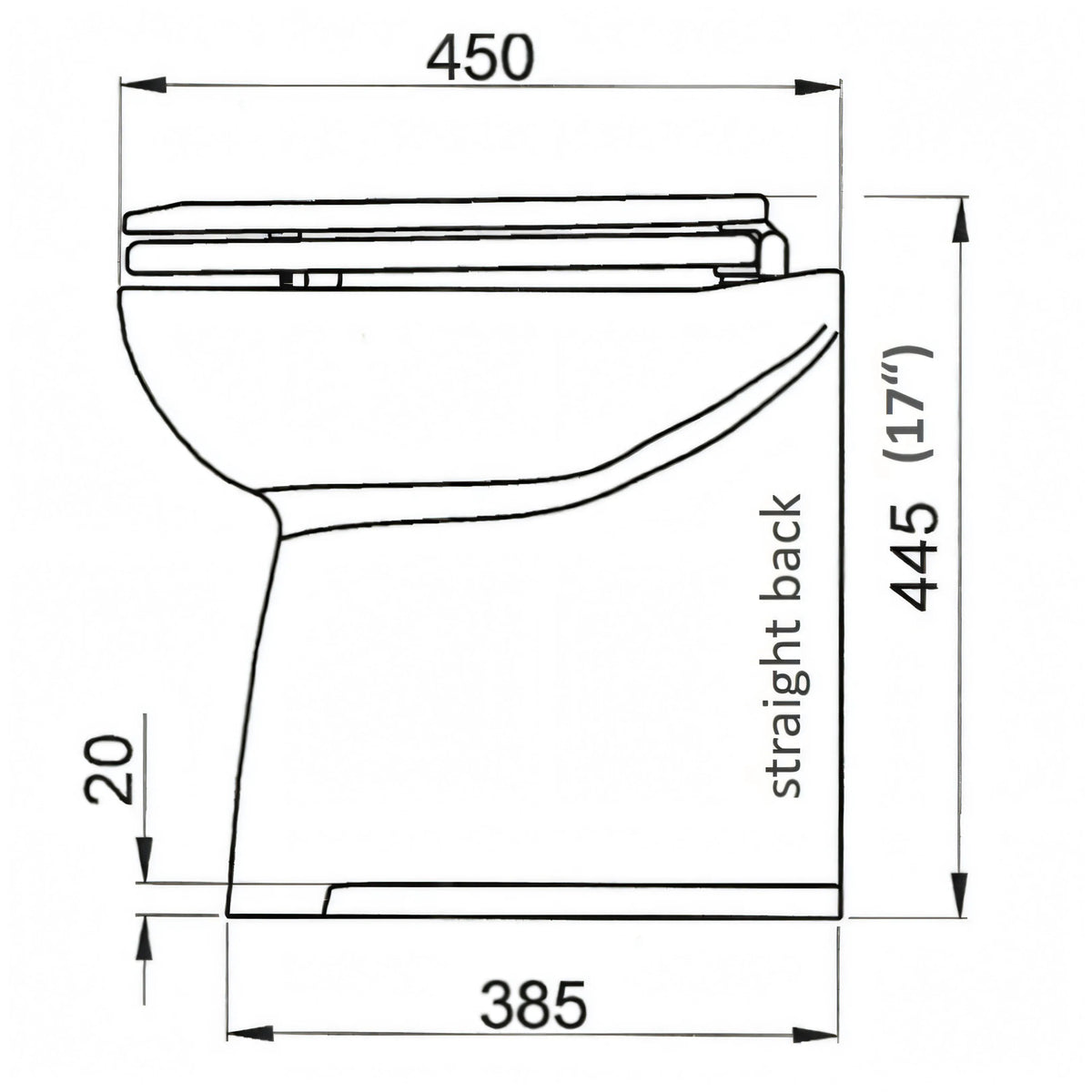 Disegno tecnico quotato del WC elettrico Jabsco Delux Flush con le misure di ingombro